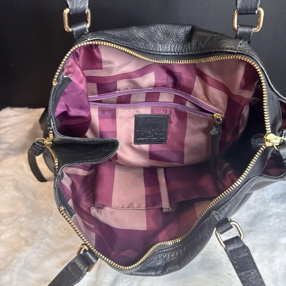 Extra Large Supple Blk Leather Kooba Shoulder Bag Tote Lots Of Pockets CLEAN